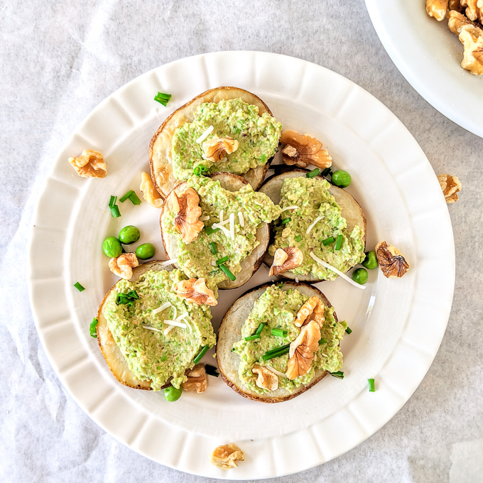 Smashed Pea Toast with Walnuts