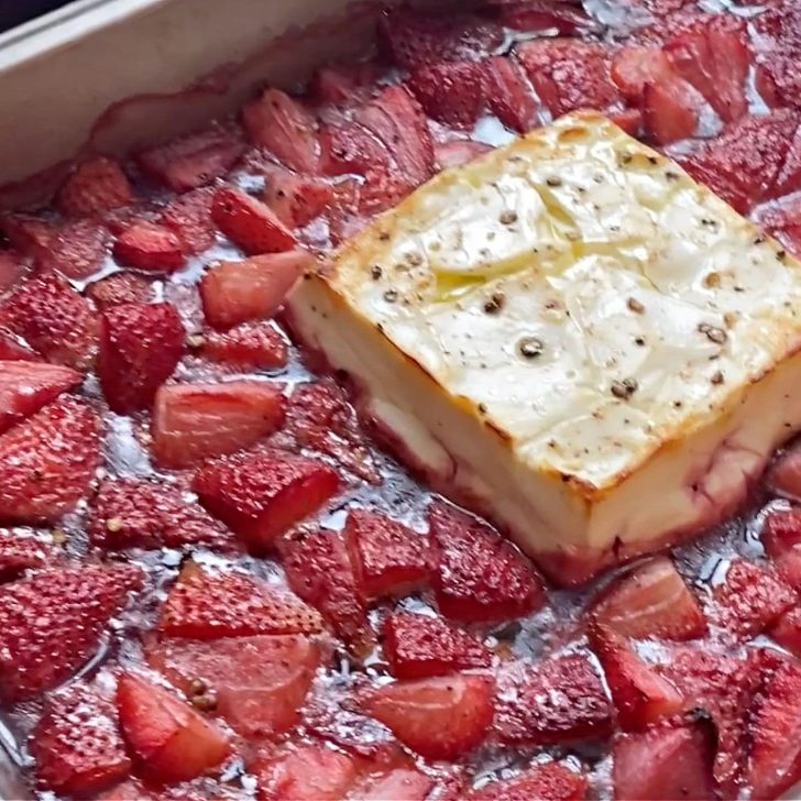 Strawberry Basil Feta Bake